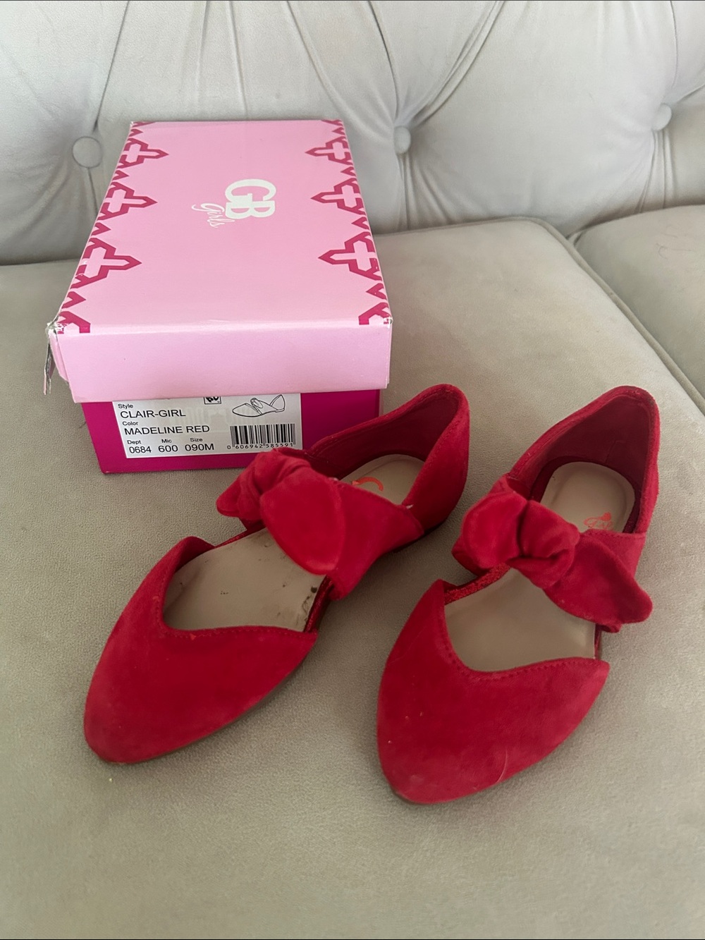 Toddler girls size 9 pointy toe dress flats Clair-girl Madeline red box bows